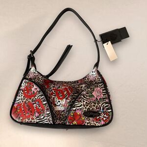 Ed Hardy black & multi-colored hobo bag purse